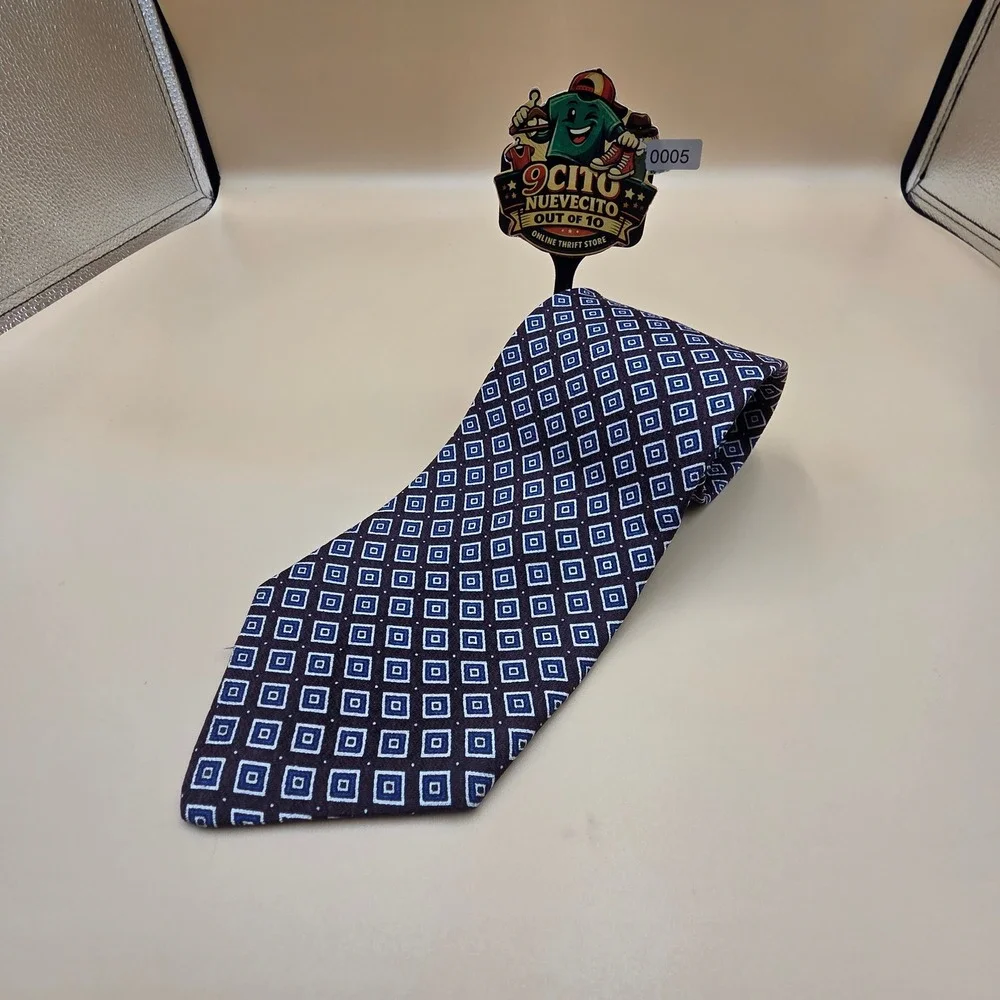 Robert Talbott for Mailliard's Silk Tie Geometric Square Pattern Burgundy Blue